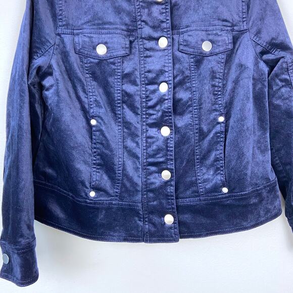 Chico's Velveteen Moto Jacket Navy Zip Button Down Collared Petite 1P 8/10 - Picture 6 of 11